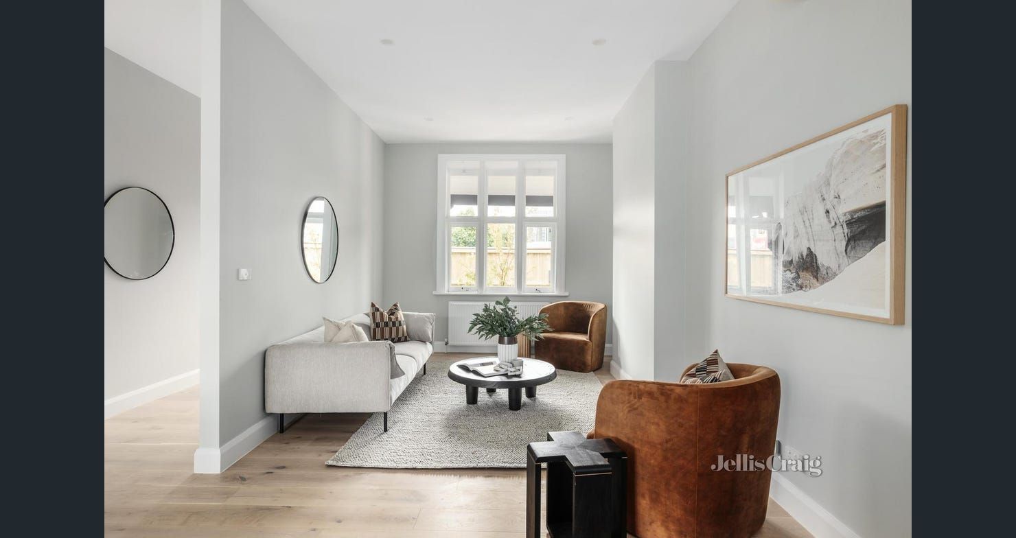 Renovated living room with oak floors