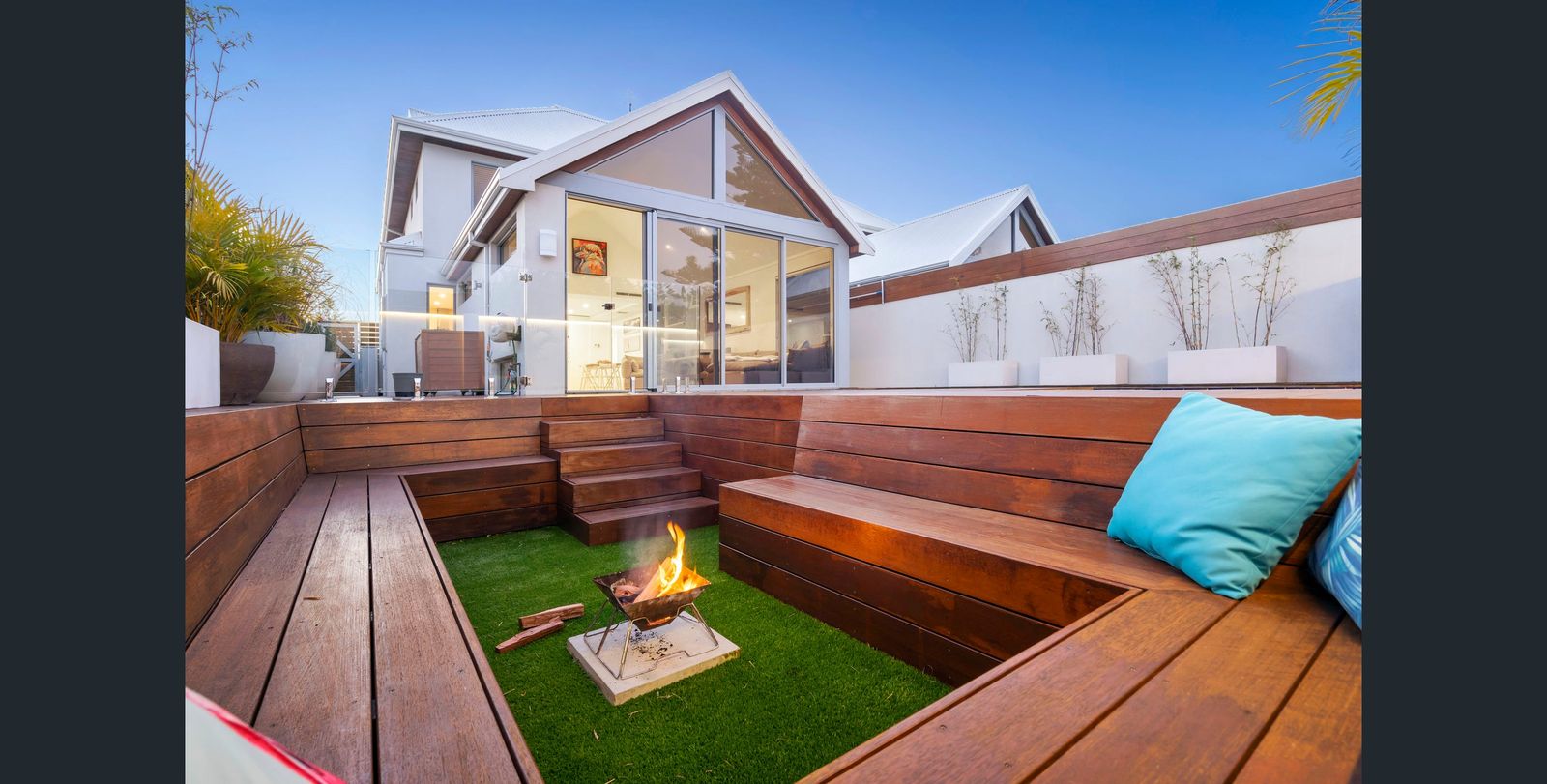 Timber deck with sunken firepit lounge